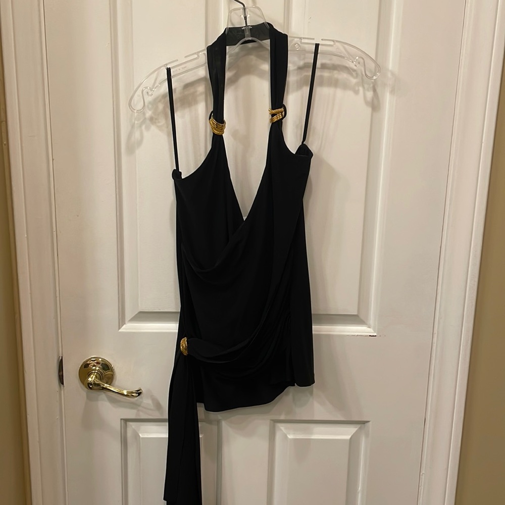 Cache Black and Gold Draped Top